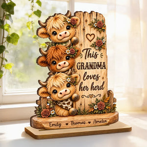 This Grandma Loves Her Herd - Personalized 2-Layered Wooden Plaque - Cozy Fall Decor for Grandma