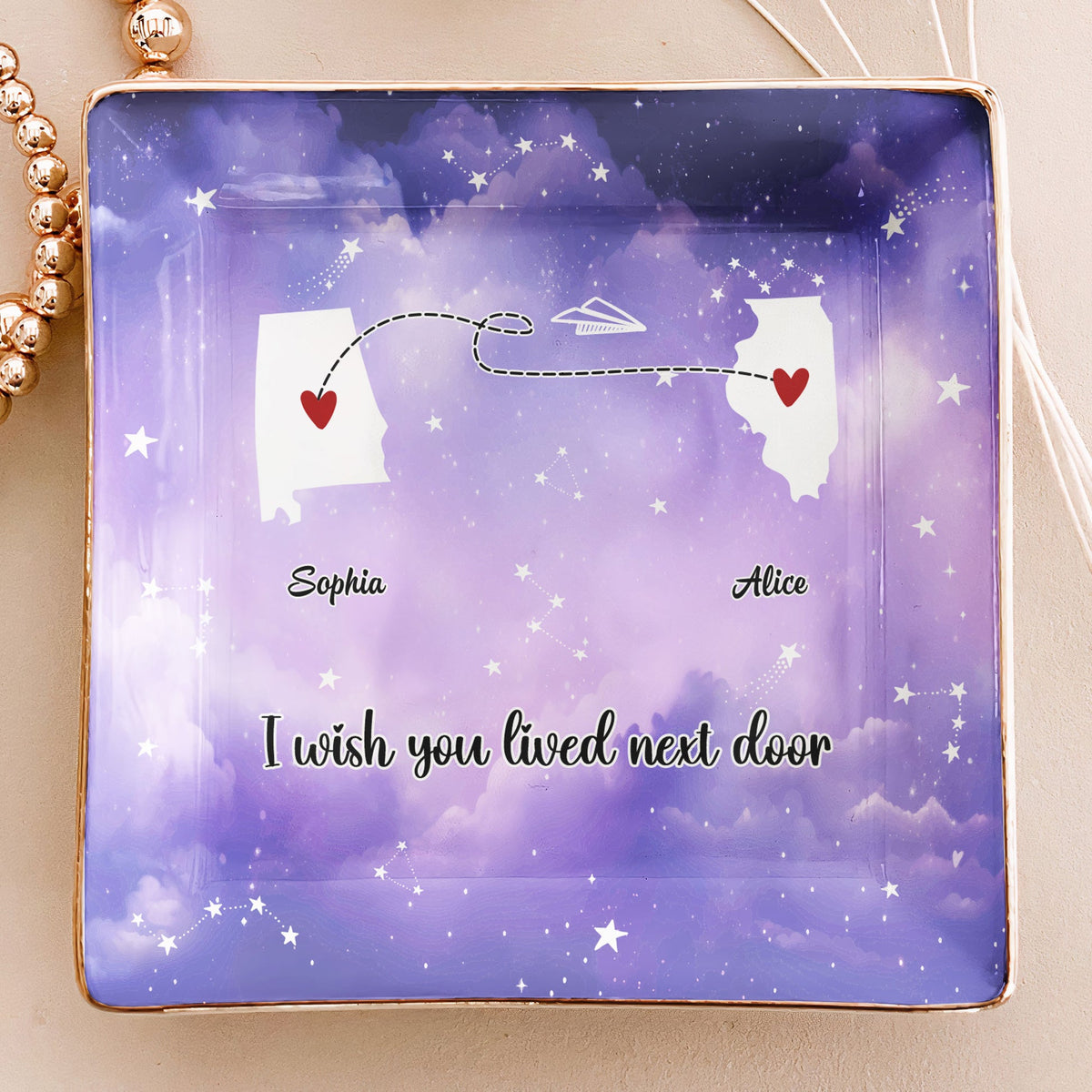 I Wish You Lived Next Door - Personalized Jewelry Plate - Gift For Family, Friends, Besties, Long Distance Gift
