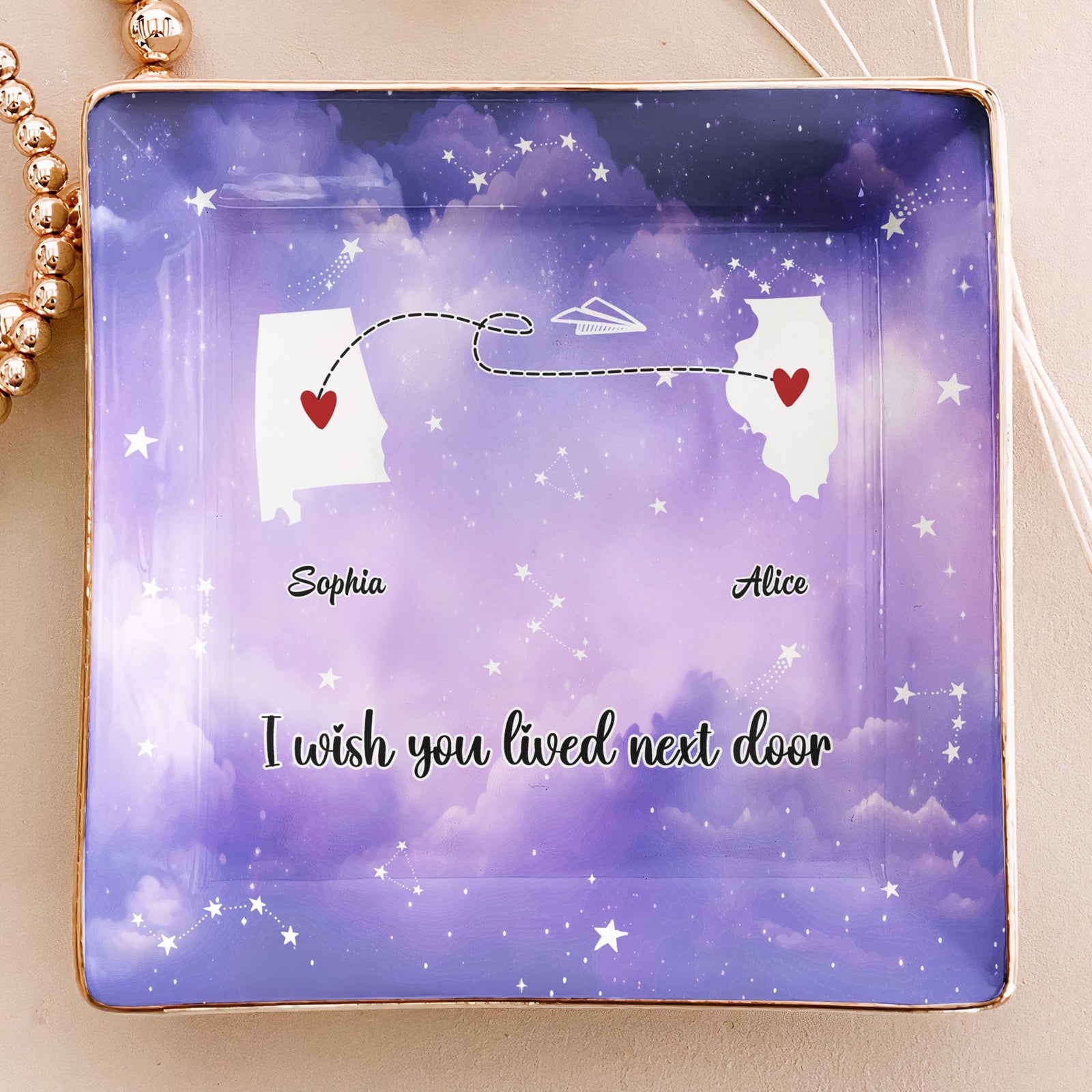 I Wish You Lived Next Door - Personalized Jewelry Plate - Gift For Family, Friends, Besties, Long Distance Gift