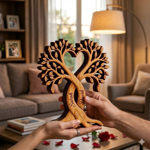 Personalized Couple Heart Tree Wooden Block, Wedding Anniversary Gift