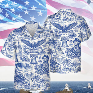 America 250th Anniversary Toile De Jouy Style Patriotic Hawaiian Shirt