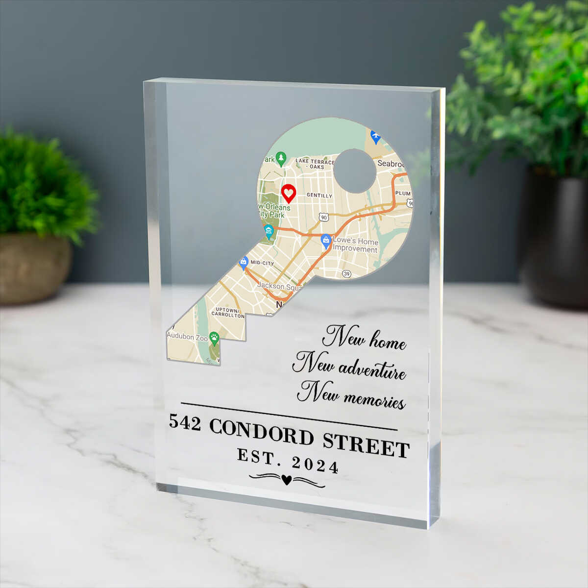 Key Shaped Map Location Acrylic, First Home Gift for Couple, Housewarming Gift, New House Gift For Friends