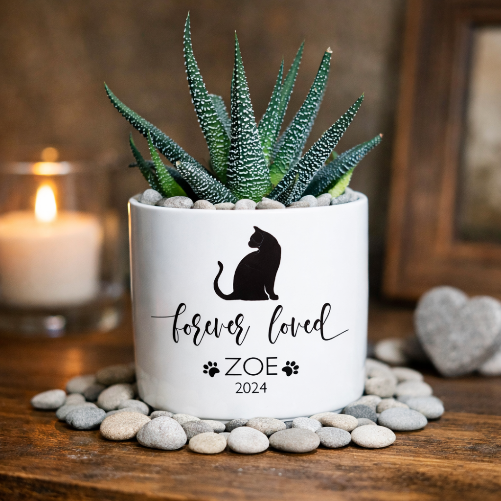 Forever Loved Memorial Cat - Personalized Plant Pot And Vase - Memorial Cat