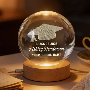 Class Of Graduation Senior Illusion Graduation Cap - Personalized Crystal Ball LED Night Light