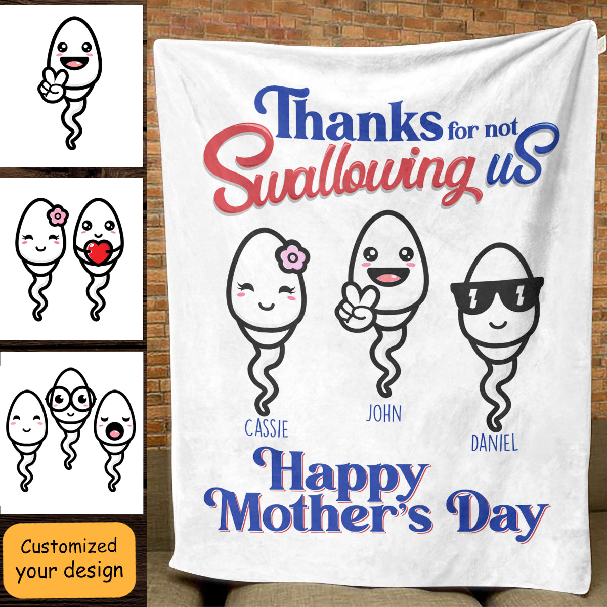 Thanks For Not Swallowing Us - Personalized Blanket - Mother's Day, Funny, Birthday Gift For Mom, Mother, Wife