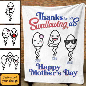 Thanks For Not Swallowing Us - Personalized Blanket - Mother's Day, Funny, Birthday Gift For Mom, Mother, Wife
