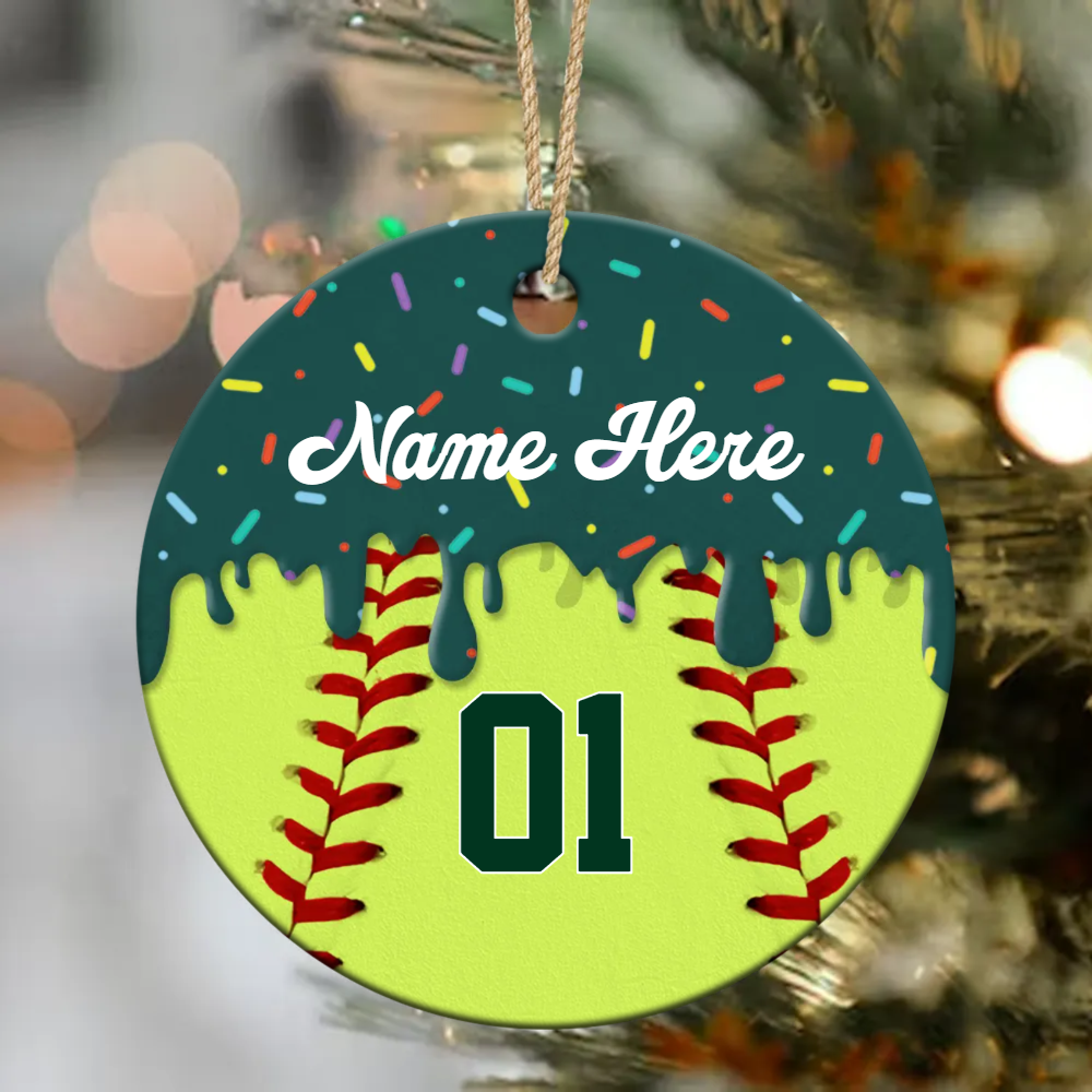 Personalized Softball Ornament Custom Name & Number Softball Gift, Softball Christmas Ornament for Player or Team, Sports Keepsake Gift