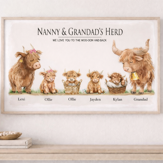 Nana Papa's Herds Love You To The Moo-oon And Back, Gift For Grandma Grandpa, Duck Family Canvas, Mother's Day Wall Art Home Decoration