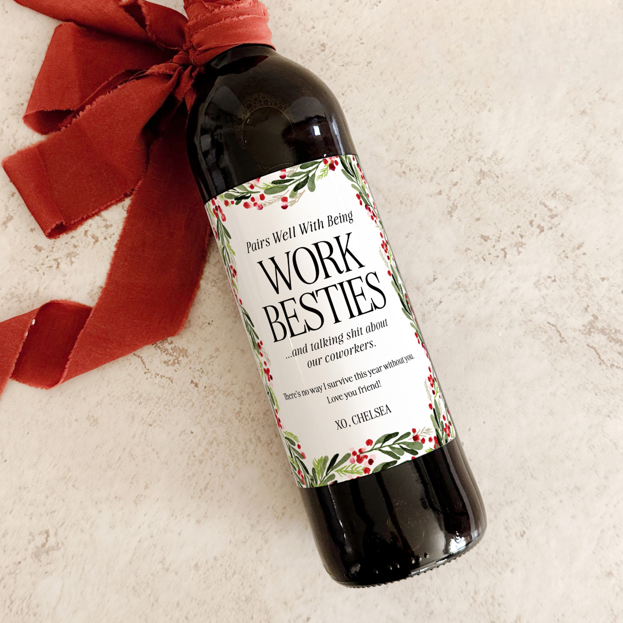 Work Bestie Christmas Wine Labels, Funny Coworker Christmas Gift, Unique Best Friend Holiday Gift, Secret Santa Gift, Holiday Gift for Her