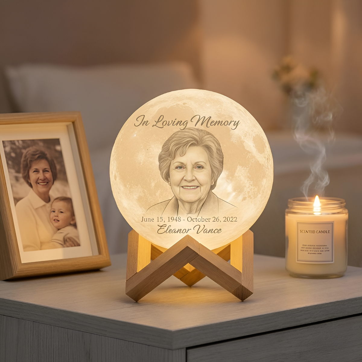 Custom Photo 3D Moon Lamp, Personalized Photo Printed Lunar Night Moon Lamp, Memorial Gift, Remembrance Your Loved One