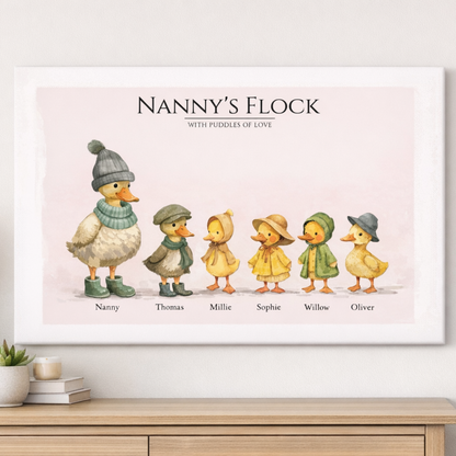 Nana Papa's Flocks, Gift For Grandma Grandpa, Duck Family Canvas, Mother's Day Wall Art Home Decoration