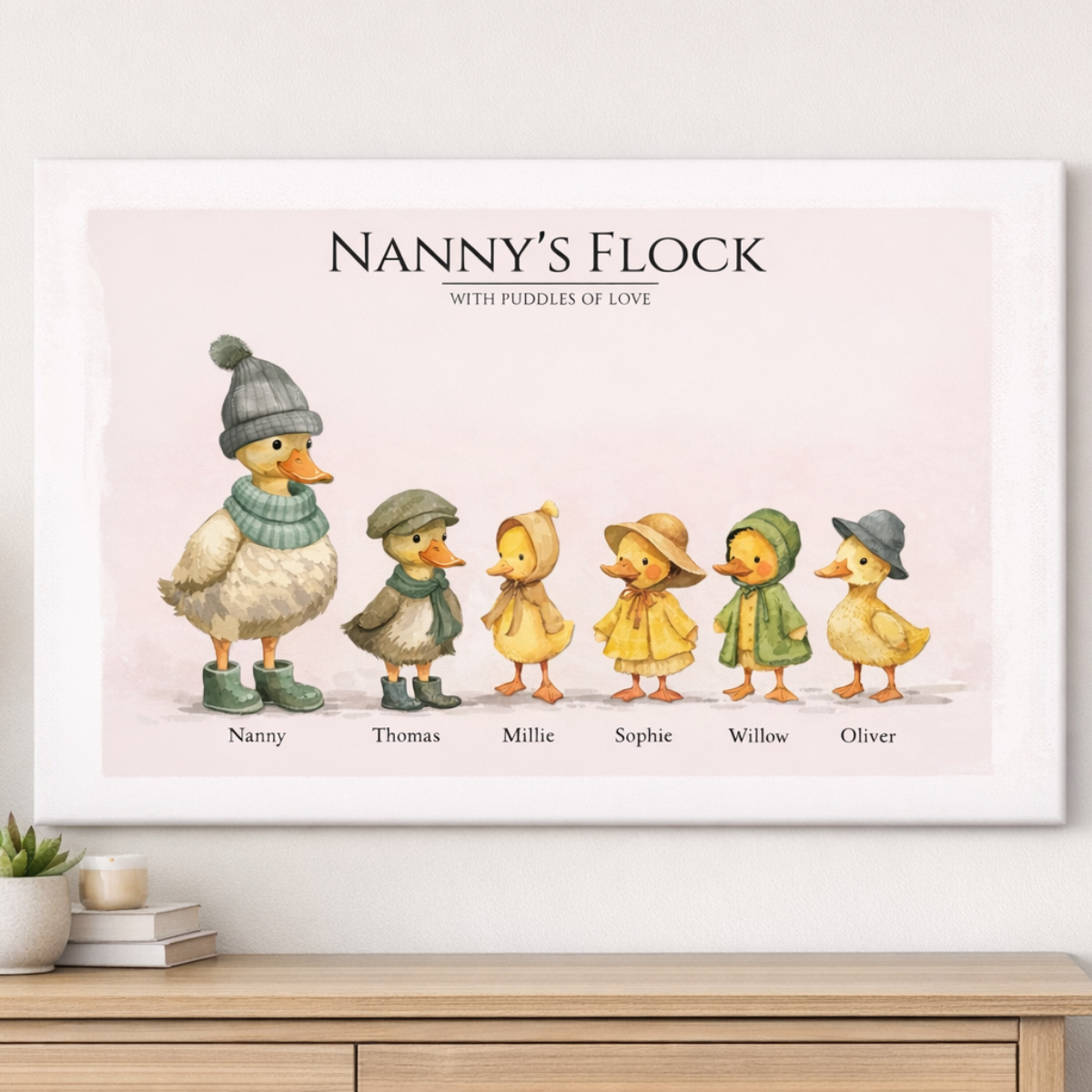 Nana Papa's Flocks, Gift For Grandma Grandpa, Duck Family Canvas, Mother's Day Wall Art Home Decoration