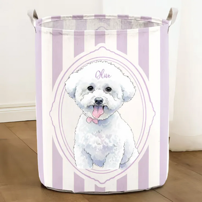 Custom Watercolor Pet Portrait Striped Pattern - Personalized Basket