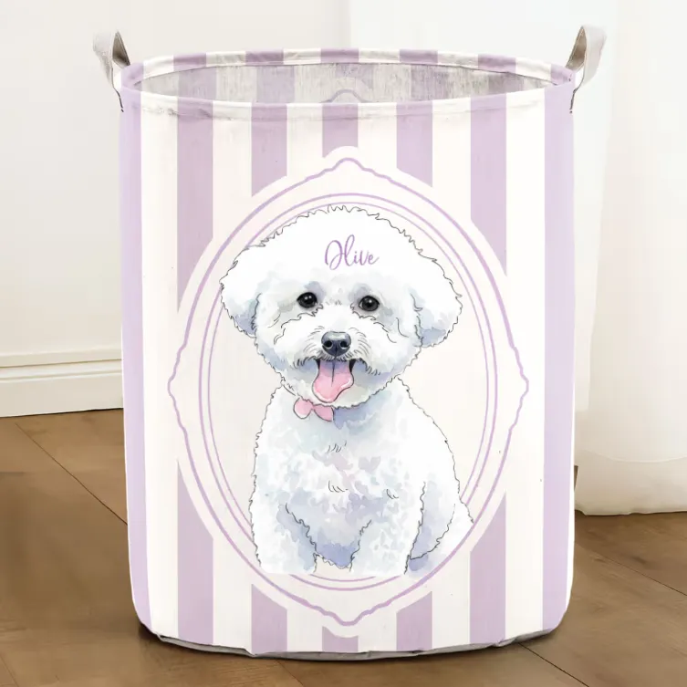 Custom Watercolor Pet Portrait Striped Pattern - Personalized Basket