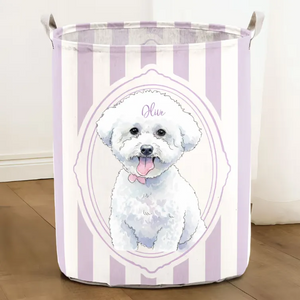 Custom Watercolor Pet Portrait Striped Pattern - Personalized Basket
