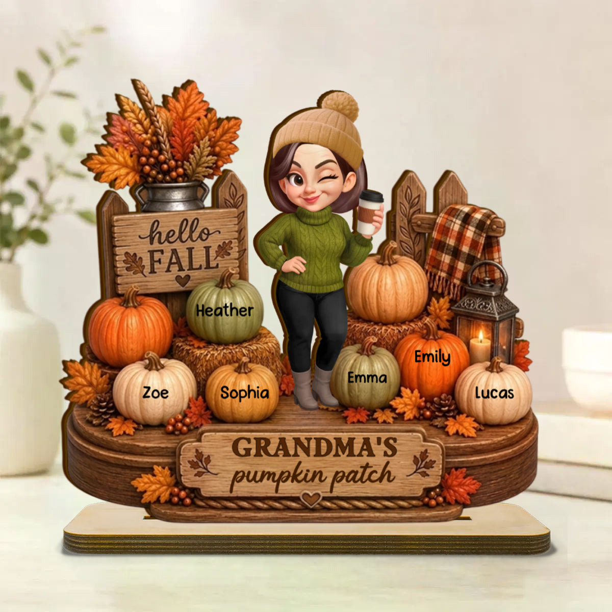 Hello Fall Grandma's Pumpkin Patch - Personalized Wooden Plaque - Cozy Fall Decor for Grandma