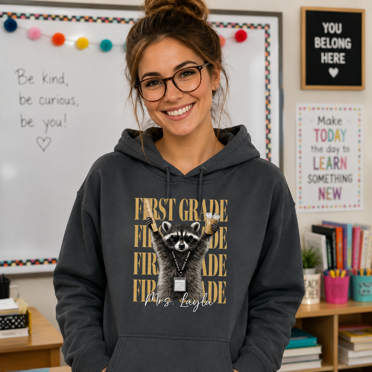 Grade Level Funny Raccoon Teacher - Personalized Shirt - Back To School Gift