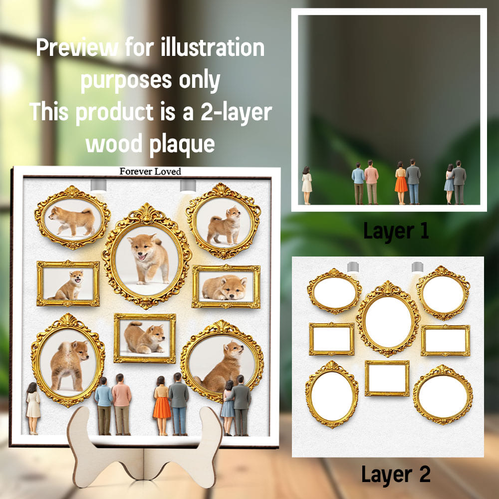 Dog Lovers Mini Museum Wood Layer Frame, Memory Display with Wood Frames, Pet Mom Gifts, Photo Frame with Miniature Figurines, Dog Lovers