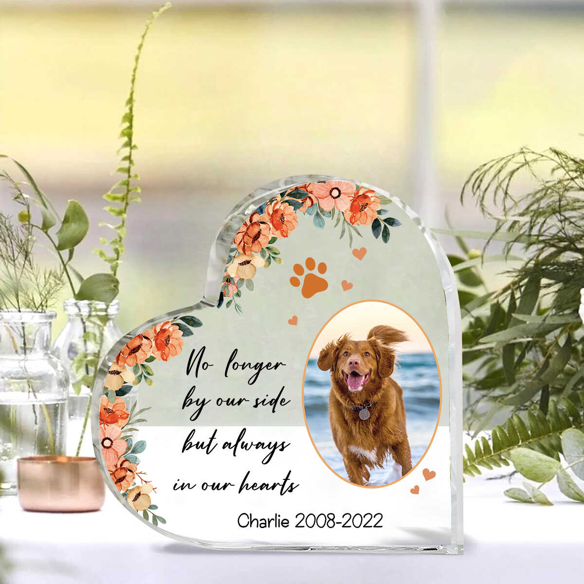 No Loger By My Side Personalized Photo Pet Memorial Heart Acrylic Plaque, Pet Memorial Keepsake, Dog Memorial Gift, Pet Memorial Plaque banner_heart_nghieng-3_optimized.jpg