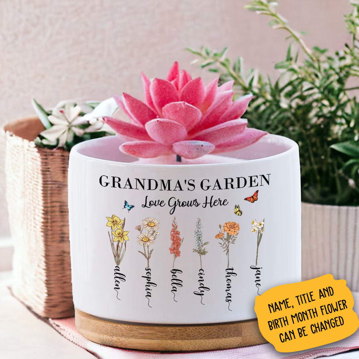Custom Grandma's Garden Plant Pot and Vase, Gift for Mom, Personalized Birth Flower Pots, Grandma Gifts, Outdoor Planter, Birthday Gift, Family Art