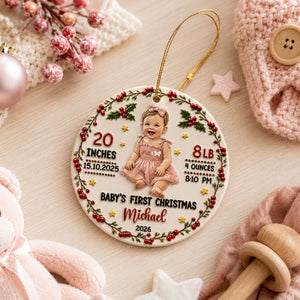 Watercolor Baby's First Christmas Photo - Real 3D Raised Ornament