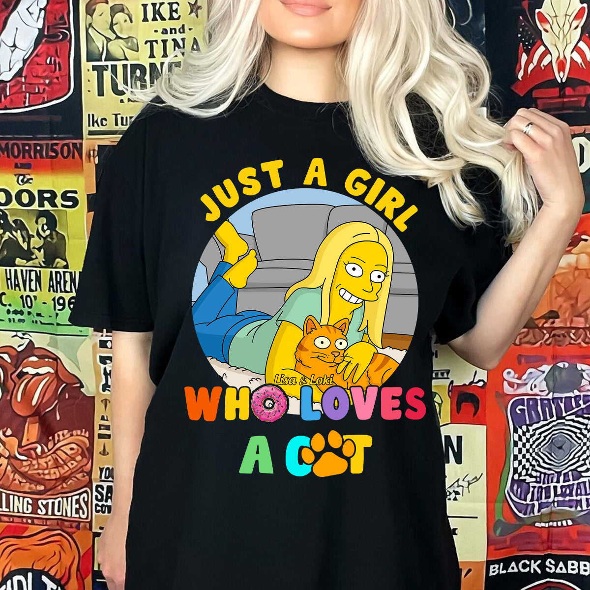 Just A Girl Who Loves Cats Simpsonized Portrait - Personalized Photo Shirt Gift For Cat Mom, Cat Lovers, Birthday Gift