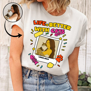 Life Is Better With My Cats Custom Cat Mom Gift - Personalized Simpsonized Pet Parent Christmas Gift For Cat Lovers with Custom Photo Shirt Cat Mom Shirt Cat Dad Shirt