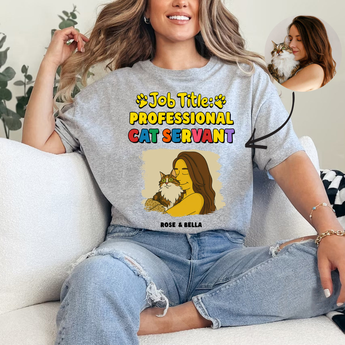 Job Title: Professional Cat Servant - Personalized Shirt Simpsonize Potrait Shirt Custom Shirt For Cat Lovers