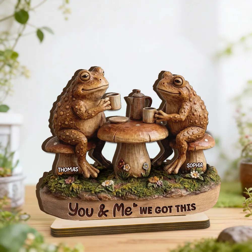 Together Until We Croak 2D Flat Toad Couple In Garden - Personalized Wooden Plaque - Gift For Him, Gift For Her