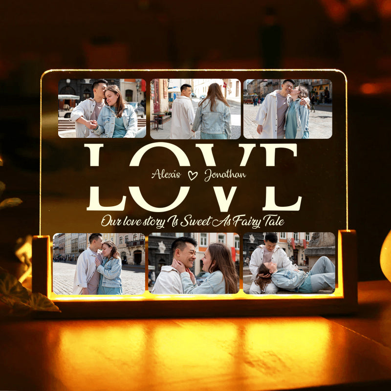 Our Love Personalized Night Light, Custom Acrylic Plaque with Photos, Customize LED Lamp Picture Frame Gift For Couple Valentine's Gift Anniversary Gift