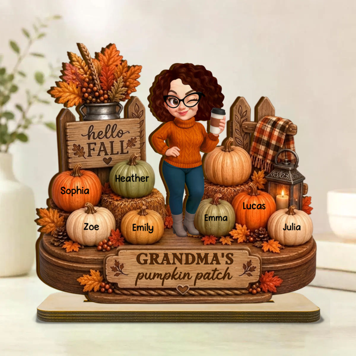 Hello Fall Grandma's Pumpkin Patch - Personalized Wooden Plaque - Cozy Fall Decor for Grandma
