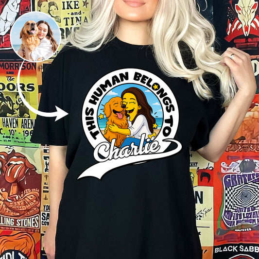 This Human Belongs To Dogs, Personalized Simpsonize Photo Shirt, Funny Gifts For Dog Lovers Gift For Dog Mom, Dog Dad