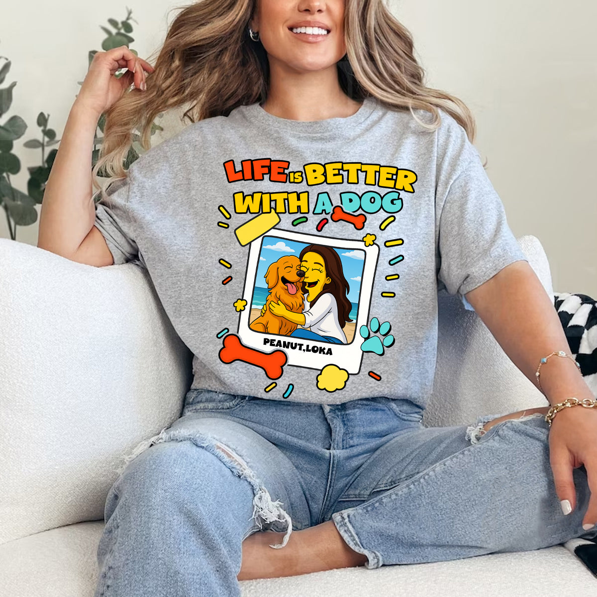 Life Is Better With My Dogs Custom Dog Mom Gift Sim - Personalized Simpsonized Pet Parent Christmas Gift For Dog Lovers with Custom Photo Shirt Dog Mom Shirt Dad Shirt