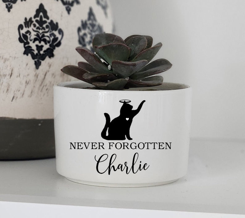 Memorial planter, Cat memorial gift, Remembrance gift, pet memorial gift, loss of pet, loss of cat, custom flower pot, Never Forgotten