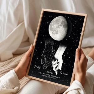Lost Loved One Holding Hands Moon Phase Galaxy Art Memorial Sympathy Gift Personalized Poster