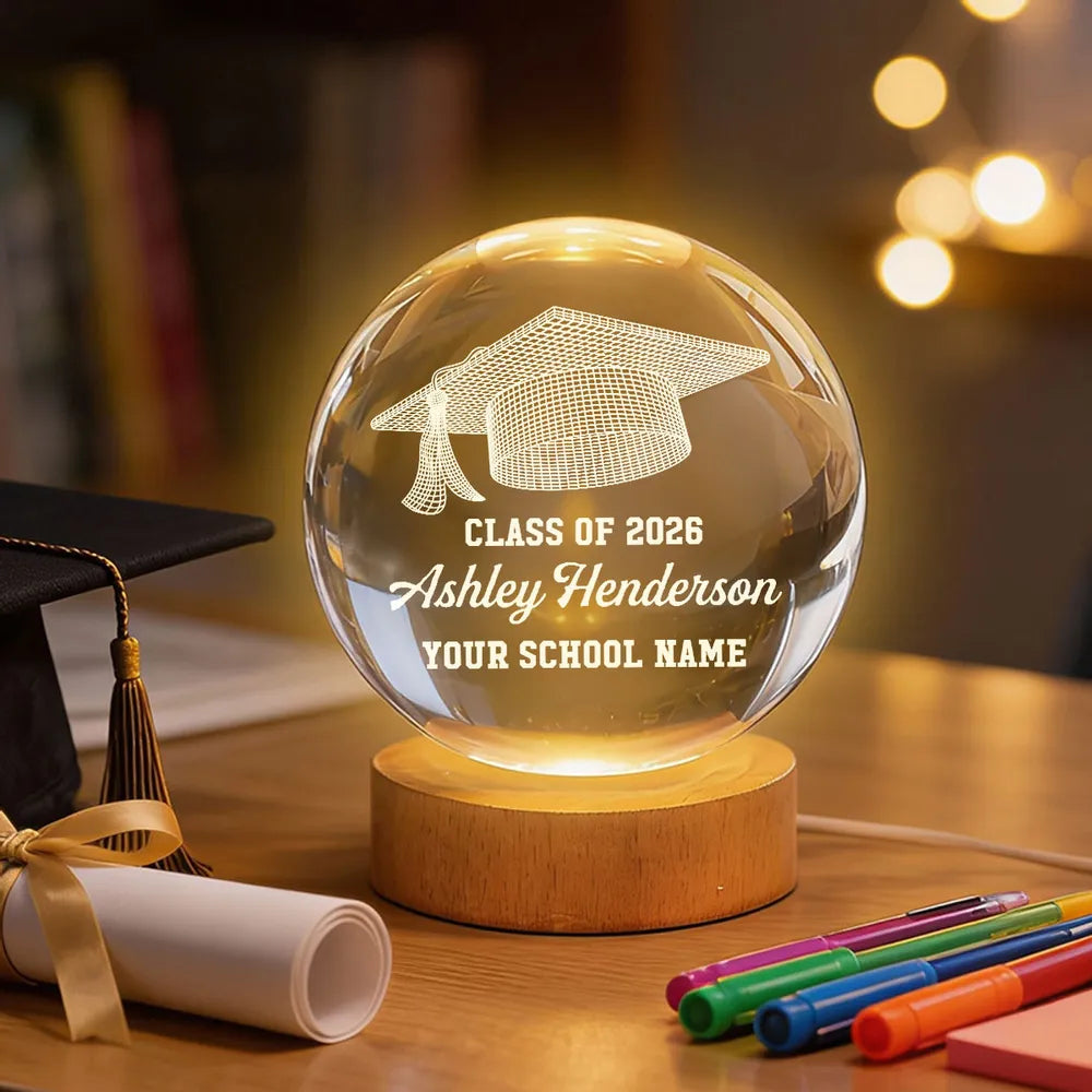 Class Of Graduation Senior Illusion Graduation Cap - Personalized Crystal Ball LED Night Light