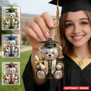 Graduation Pearl Bear Keychain - Personalized Acrylic Keychain