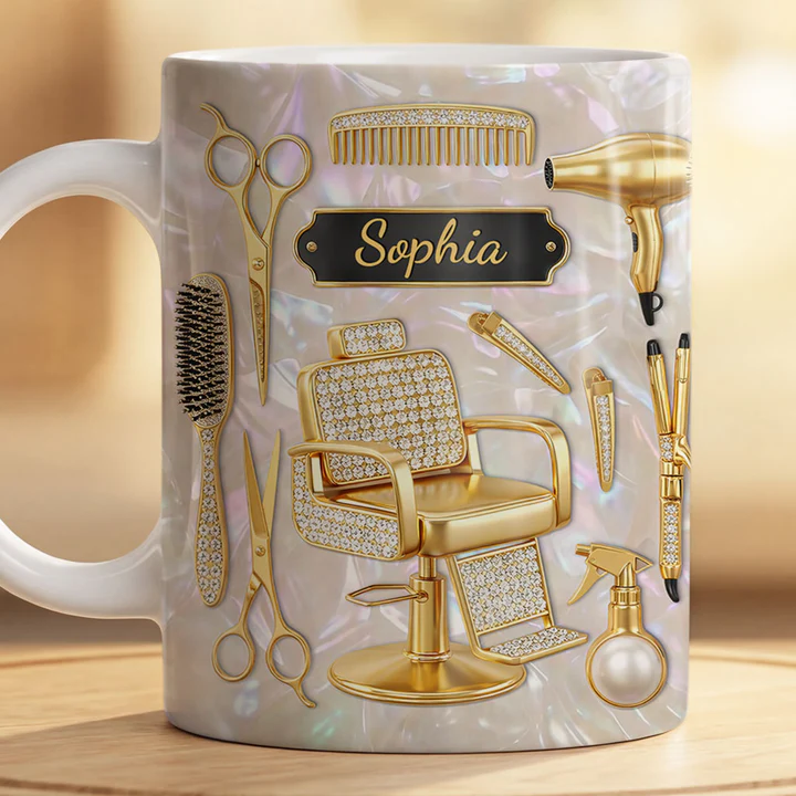 Gold Salon Tools Design - Personalized Hair Stylist Luxury Mug