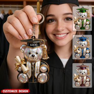Graduation Pearl Bear Keychain - Personalized Acrylic Keychain