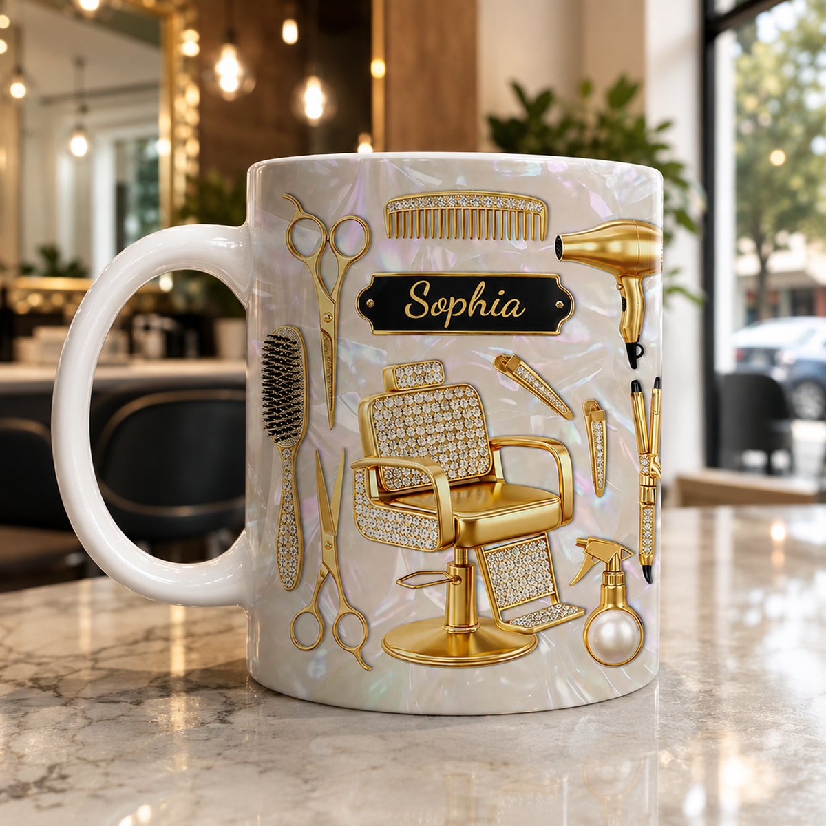 Gold Salon Tools Design - Personalized Hair Stylist Luxury Mug