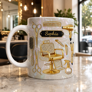 Gold Salon Tools Design - Personalized Hair Stylist Luxury Mug