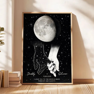 Lost Loved One Holding Hands Moon Phase Galaxy Art Memorial Sympathy Gift Personalized Poster