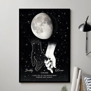 Lost Loved One Holding Hands Moon Phase Galaxy Art Memorial Sympathy Gift Personalized Poster