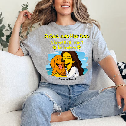 Personalized Simpsonized Potrait A Girl and Her Dogs Shirt, A Girl And Her Dog, A Bond That Can't Be Broken,Custom Dog Mom Shirt Friends Gift, Mom and Dog Shirt