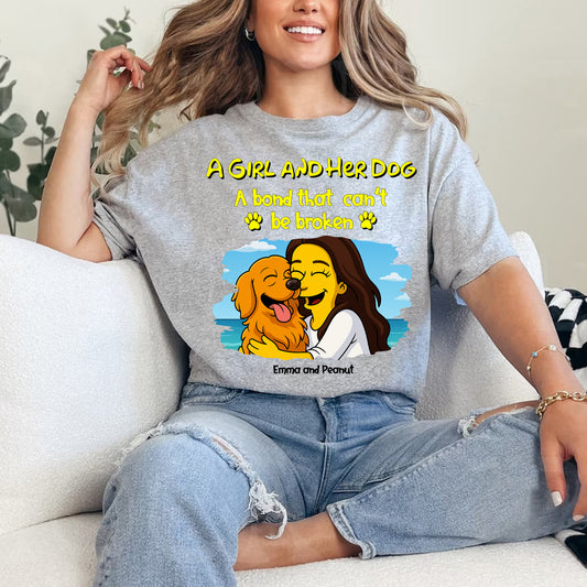 Personalized Simpsonized Potrait A Girl and Her Dogs Shirt, A Girl And Her Dog, A Bond That Can't Be Broken,Custom Dog Mom Shirt Friends Gift, Mom and Dog Shirt
