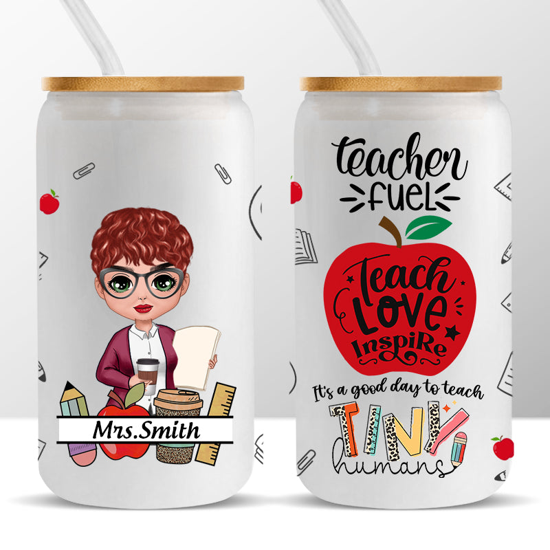 Teach Love Inspire - Teacher Personalized Custom Glass Cup, Iced Coffee Cup - Gift For Teacher, Back To School
