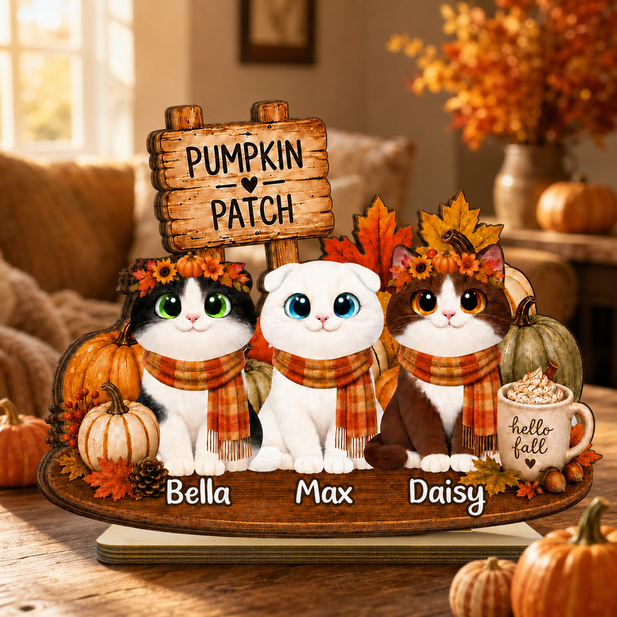 Fall Season Cats Pumpkin Patch - Personalized Wooden Plaque - Fall Decor for Cat Lovers