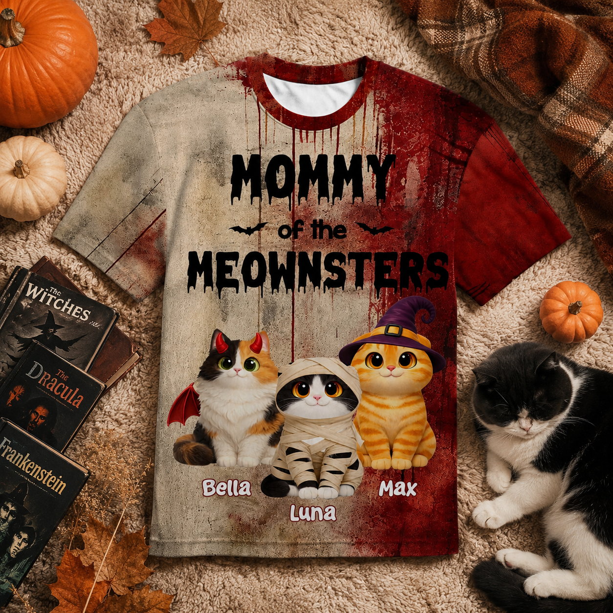 Mommy Daddy Of The Meownsters Cats - Personalized 3D Shirt - Halloween Gift For Cat Lovers