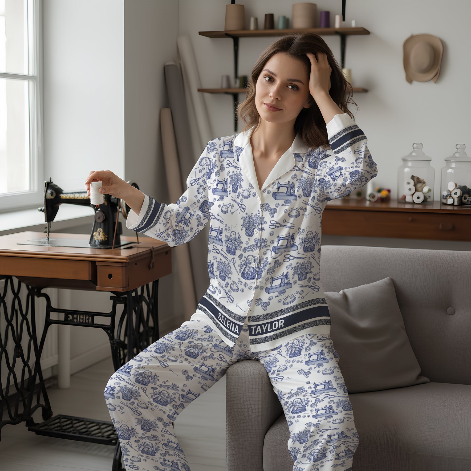 Toile de Jouy Sewing - Personalized Pyjamas - Christmas Gifts for Sewing Lovers, Tailors