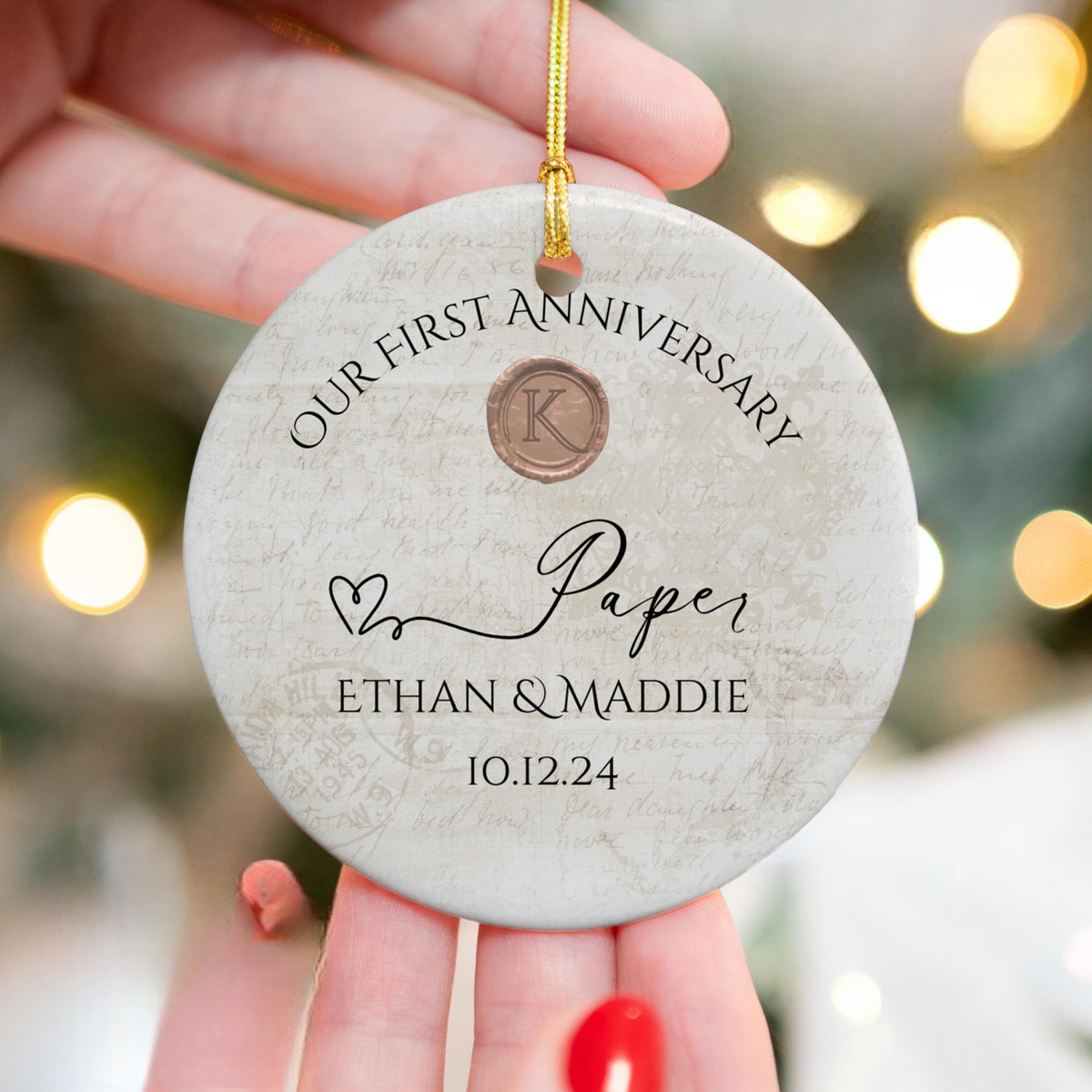Personalized First Anniversary Ornament, Paper Wedding Anniversary Gift, One Year Anniversary Ceramic Ornament,1st Year Gift For Husband Wife